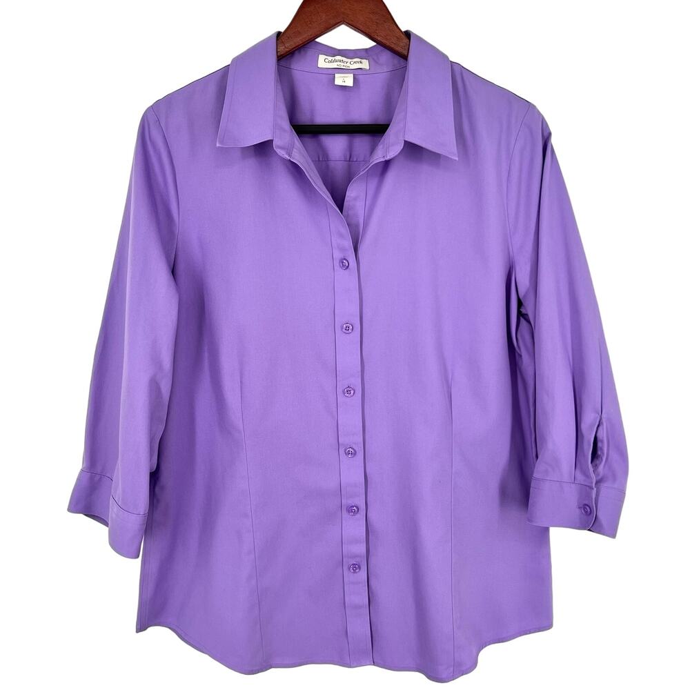 Coldwater creek Sz Large 14 No Iron Light Purple 3/4 Sleeve Blouse Shirt Top